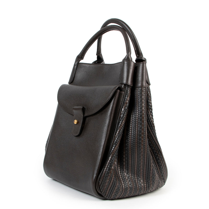 Delvaux Bruine Toile de Cuir Schoudertas