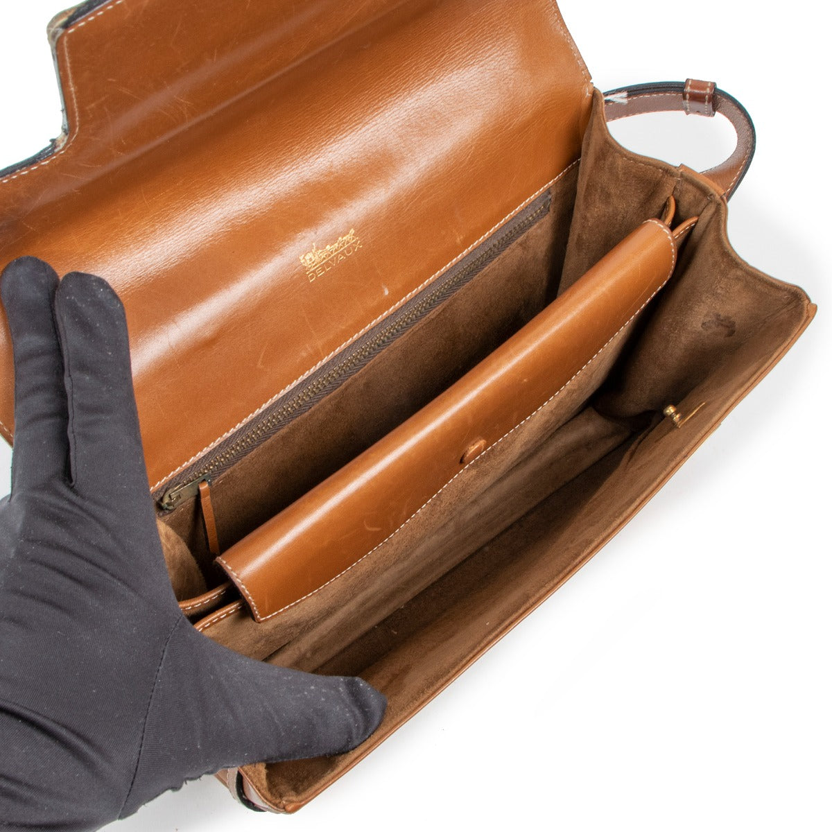 Delvaux Madame Vintage Cognac Box Calf Schoudertas