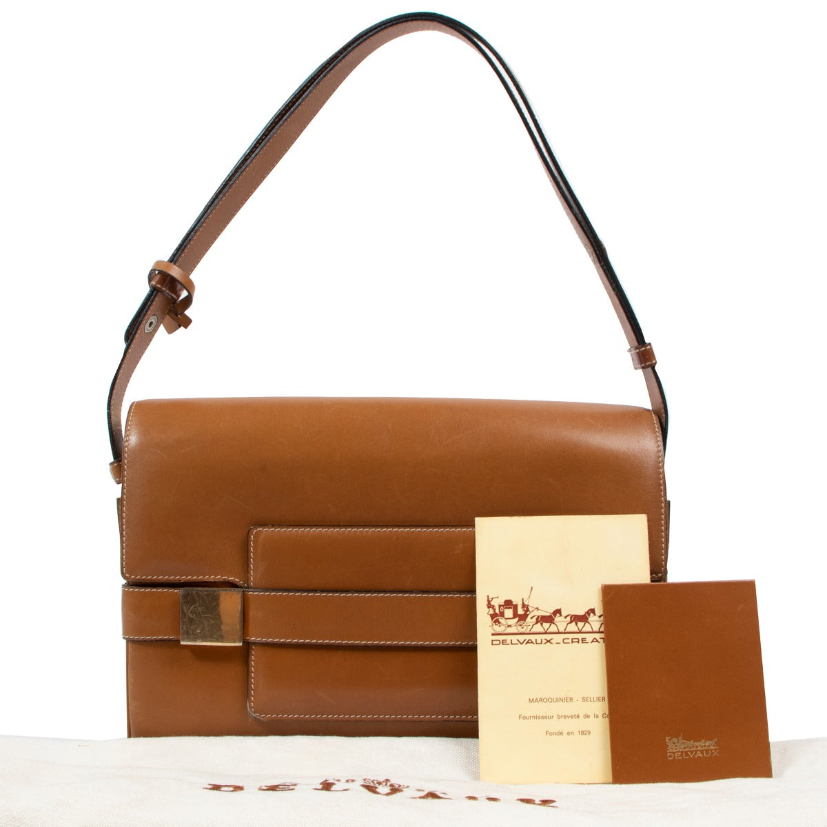 Delvaux Madame Vintage Cognac Box Calf Shoulder Bag