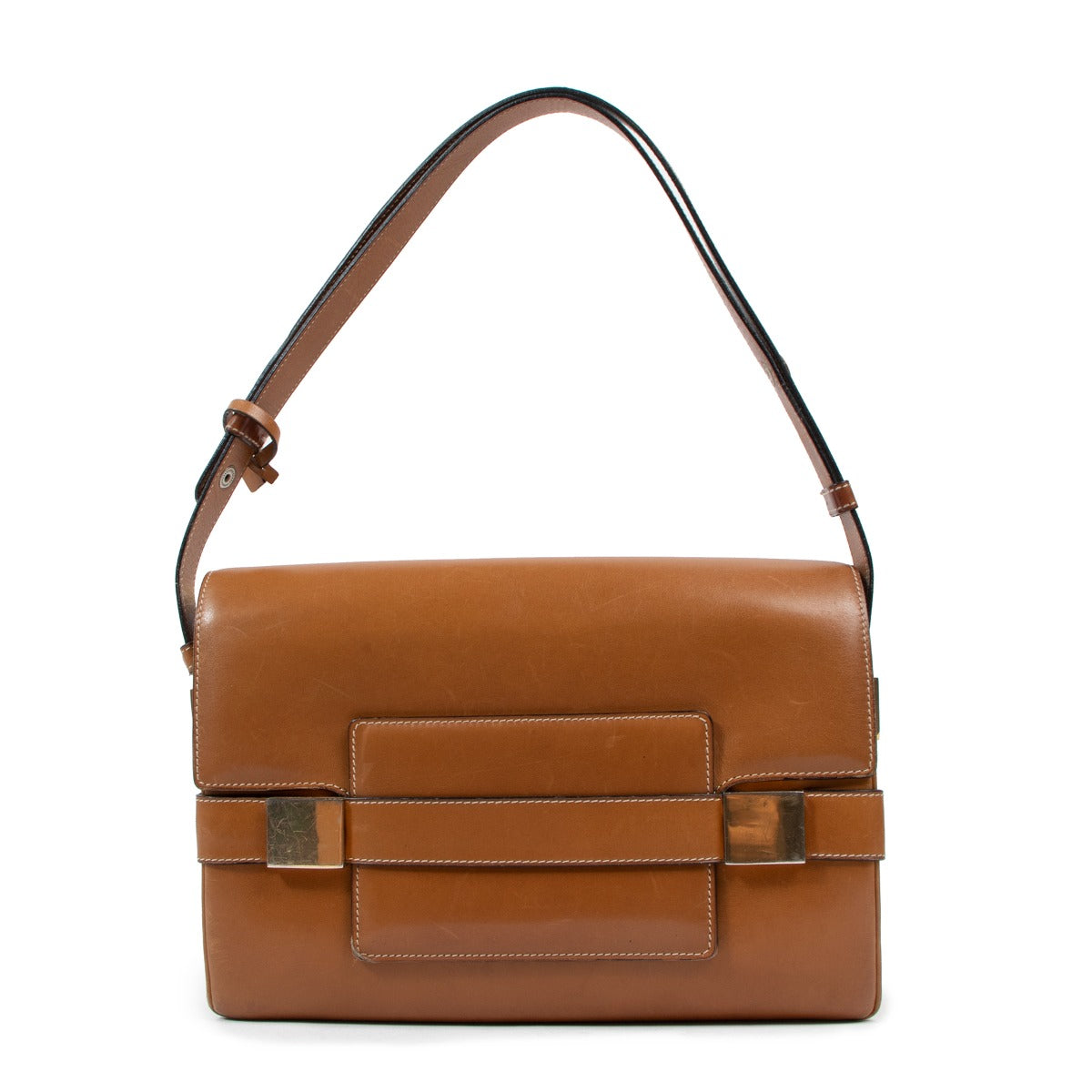 Delvaux Madame Vintage Cognac Box Calf Shoulder Bag