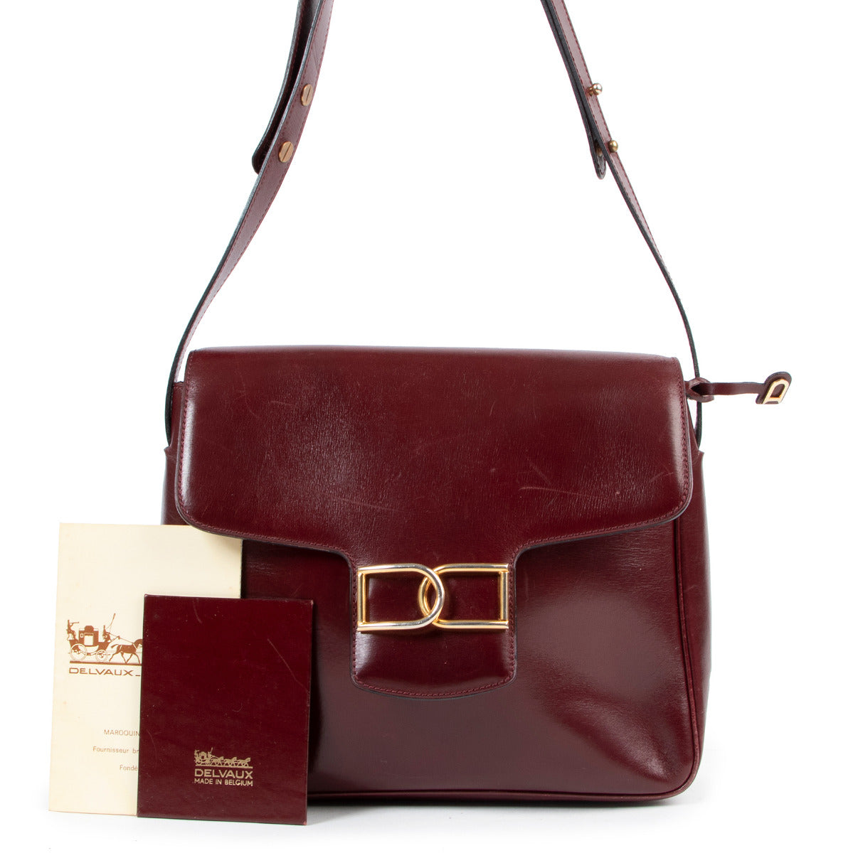 Delvaux red leather bag for the best price at Labellov secondhand luxury in Antwerp Belgium
