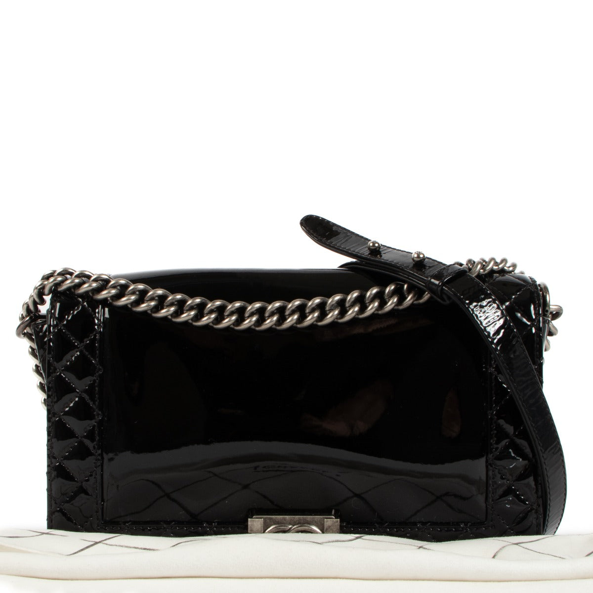 Shop a 100% authentic Chanel Black Patent Boy Bag Large on Labellov.com