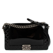 Chanel Black Patent Leather Large Boy Reverso Bag