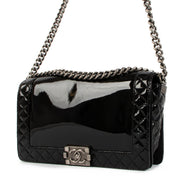 Chanel Black Patent Leather Large Boy Reverso Bag