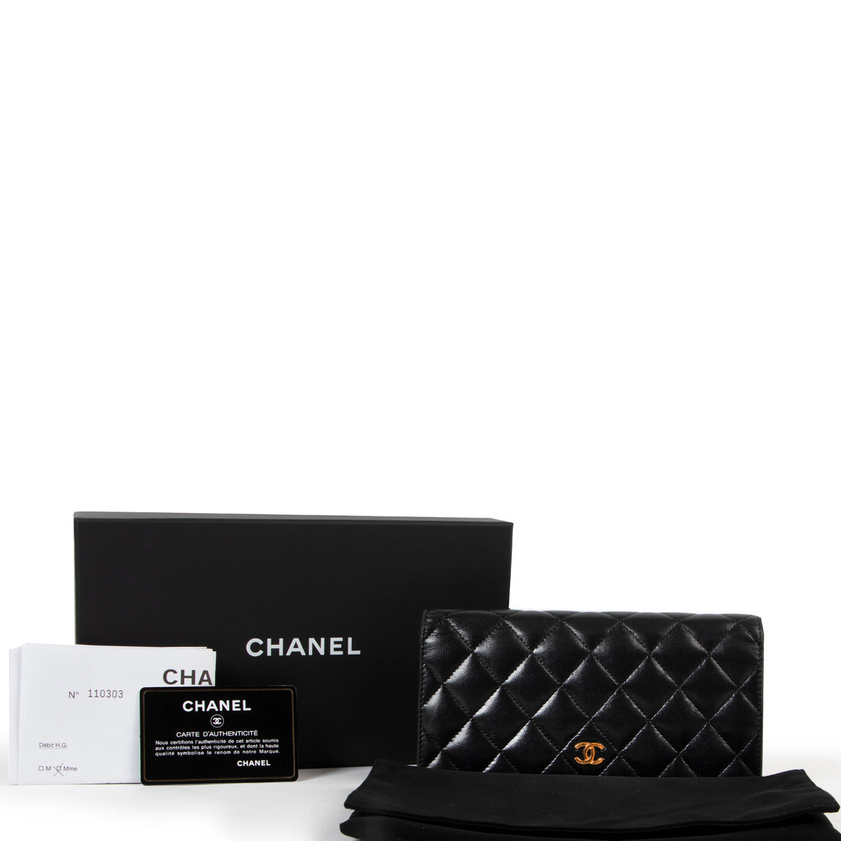 Chanel Black Long Flap Lambskin Wallet