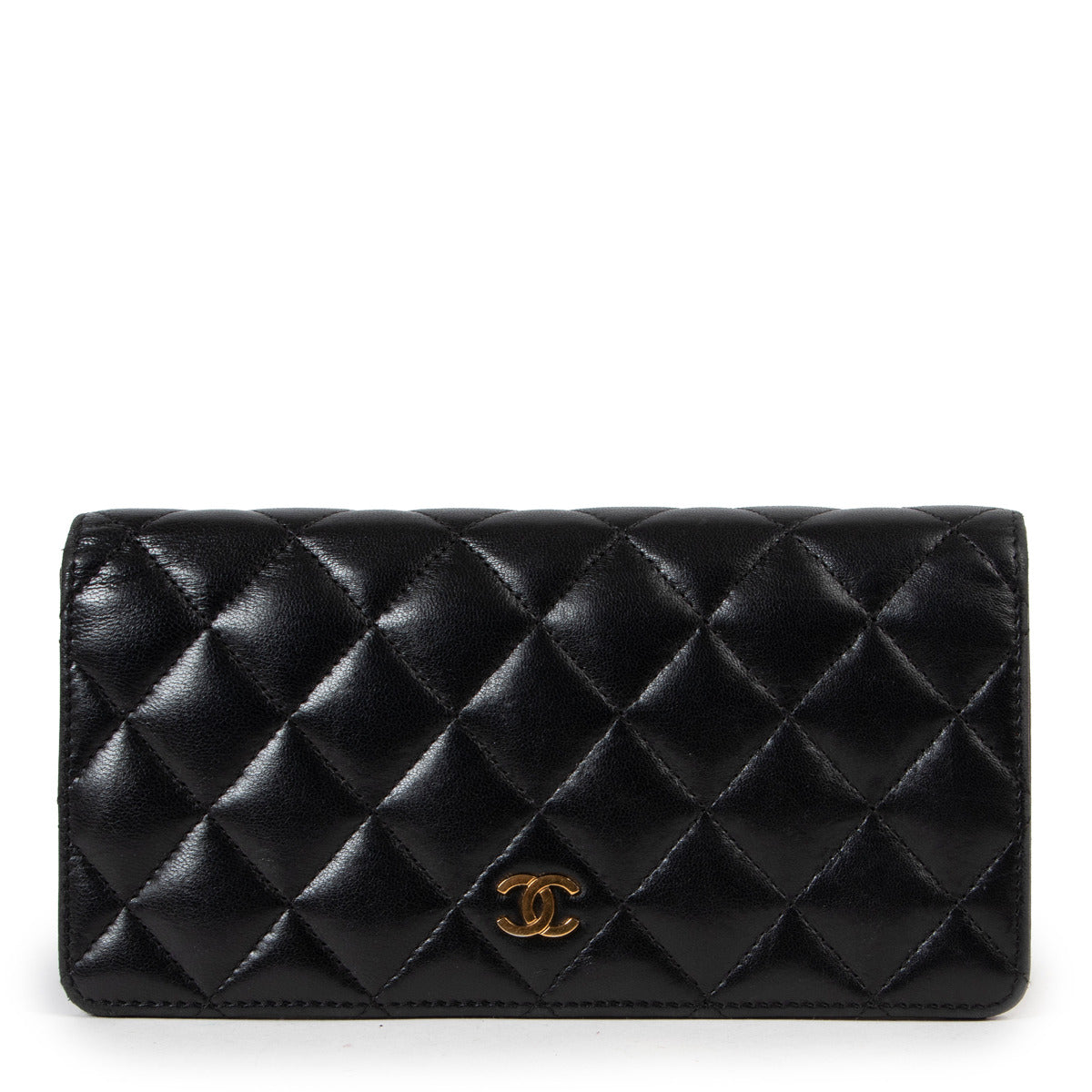 Chanel Black Long Flap Lambskin Wallet