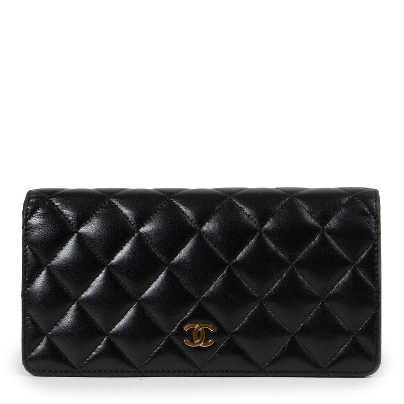 Chanel Black Long Flap Lambskin Wallet