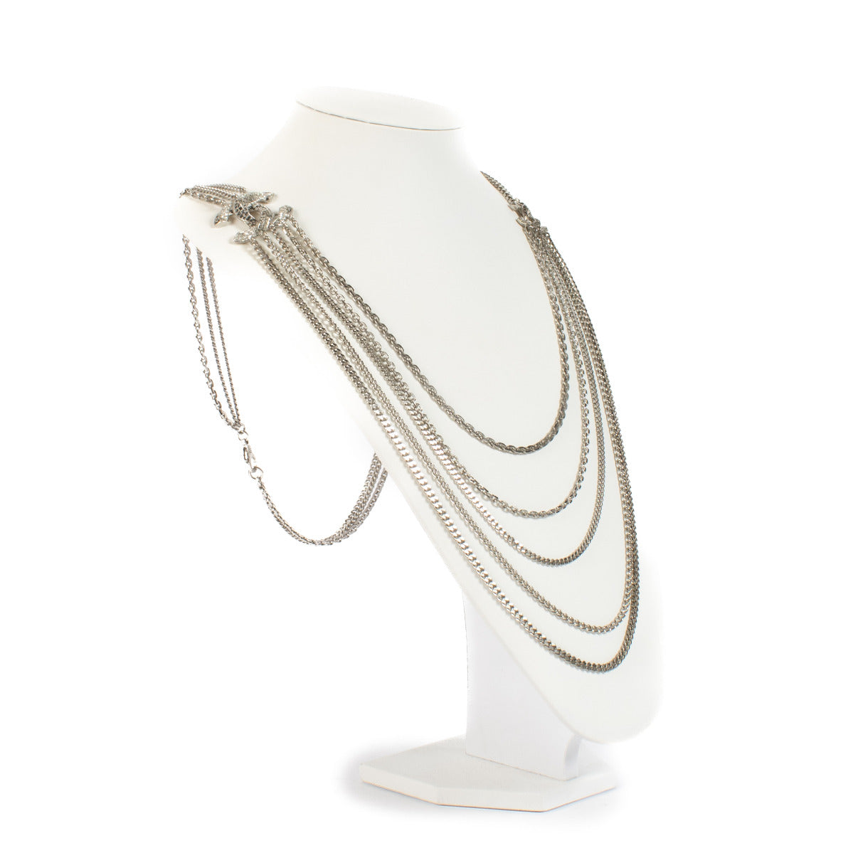 Chanel 17V Silver CC Crystal Necklace