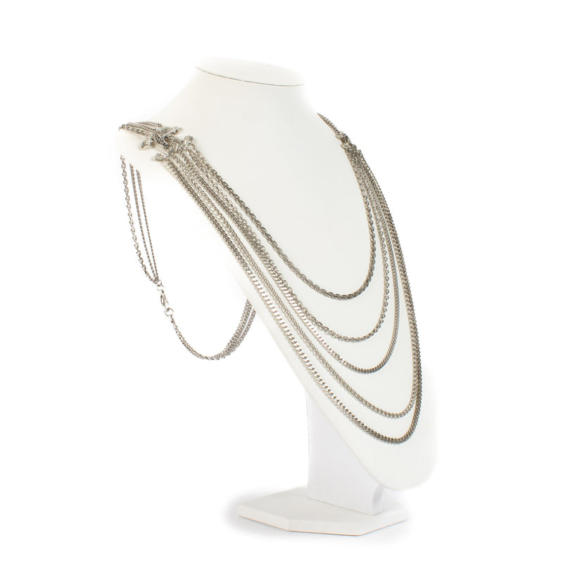 Chanel 17V Silver CC Crystal Necklace
