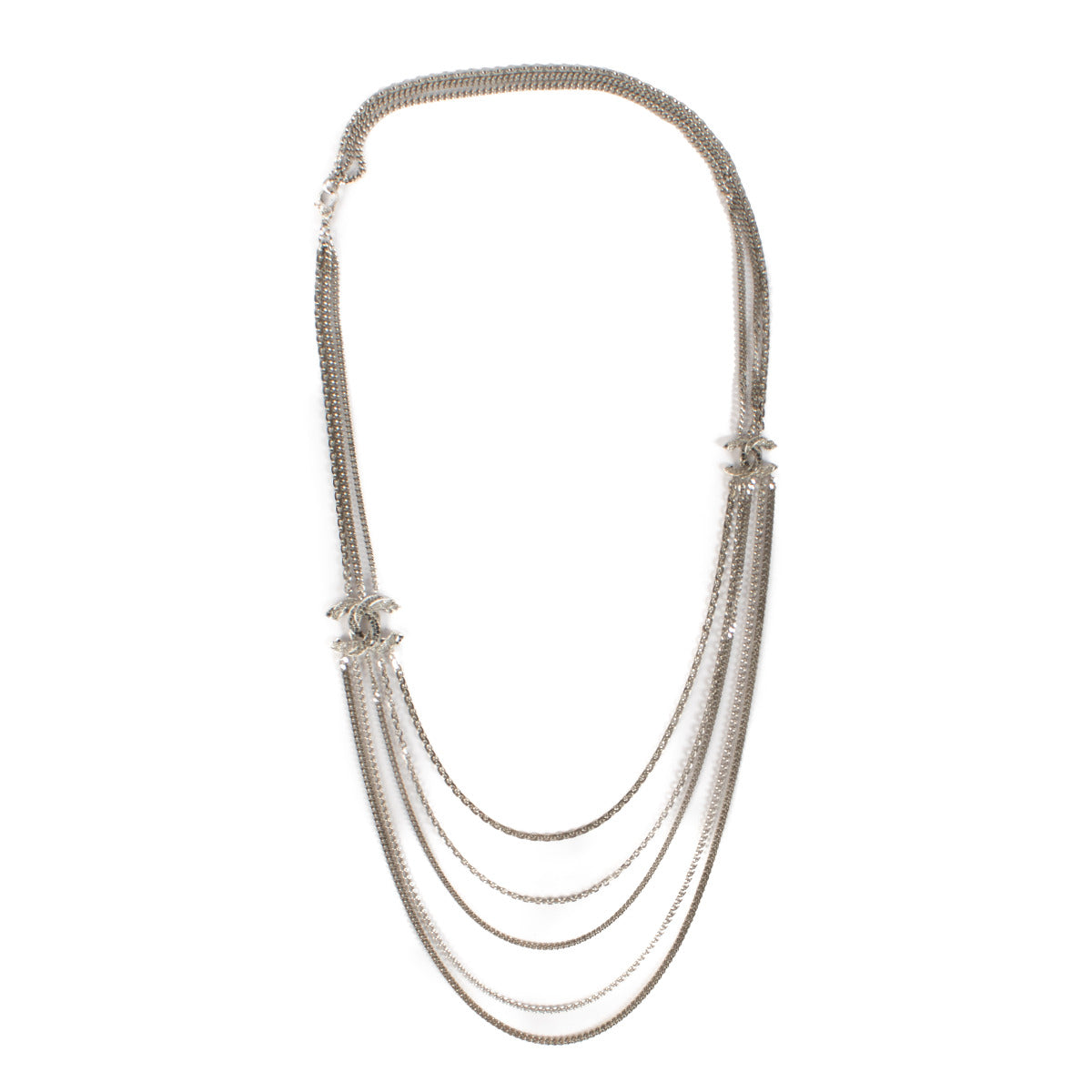Chanel 17V Silver CC Crystal Necklace