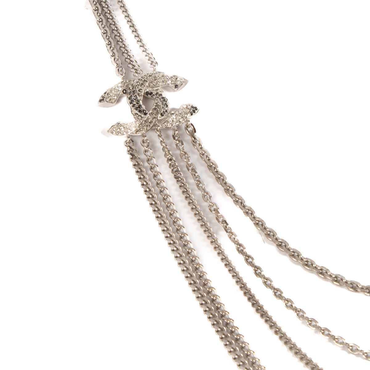 Chanel 17V Silver CC Crystal Long Necklace