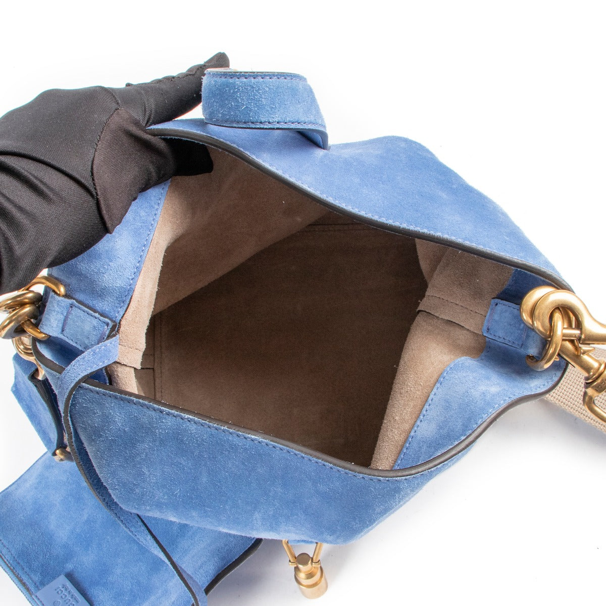 Gucci Blauwe Zachte Suède Crossbody met 2 Banden