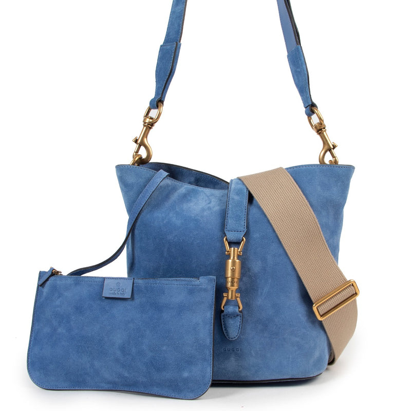 Gucci Blauwe Zachte Suède Crossbody met 2 Banden