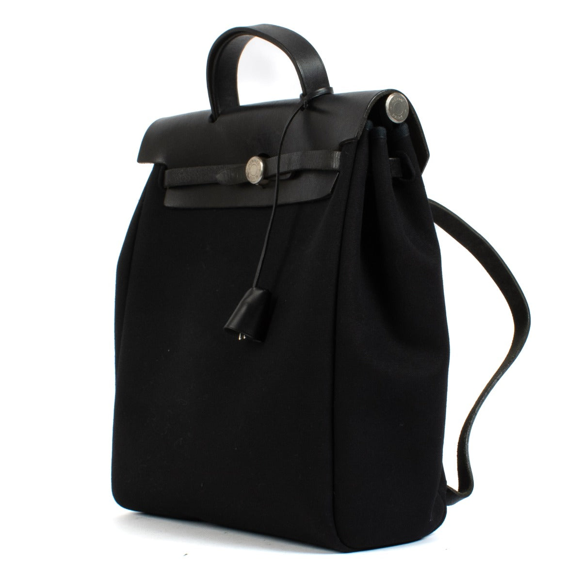 Sac à dos Hermès Herbag noir toile Officier/Vache Hunter BPHW