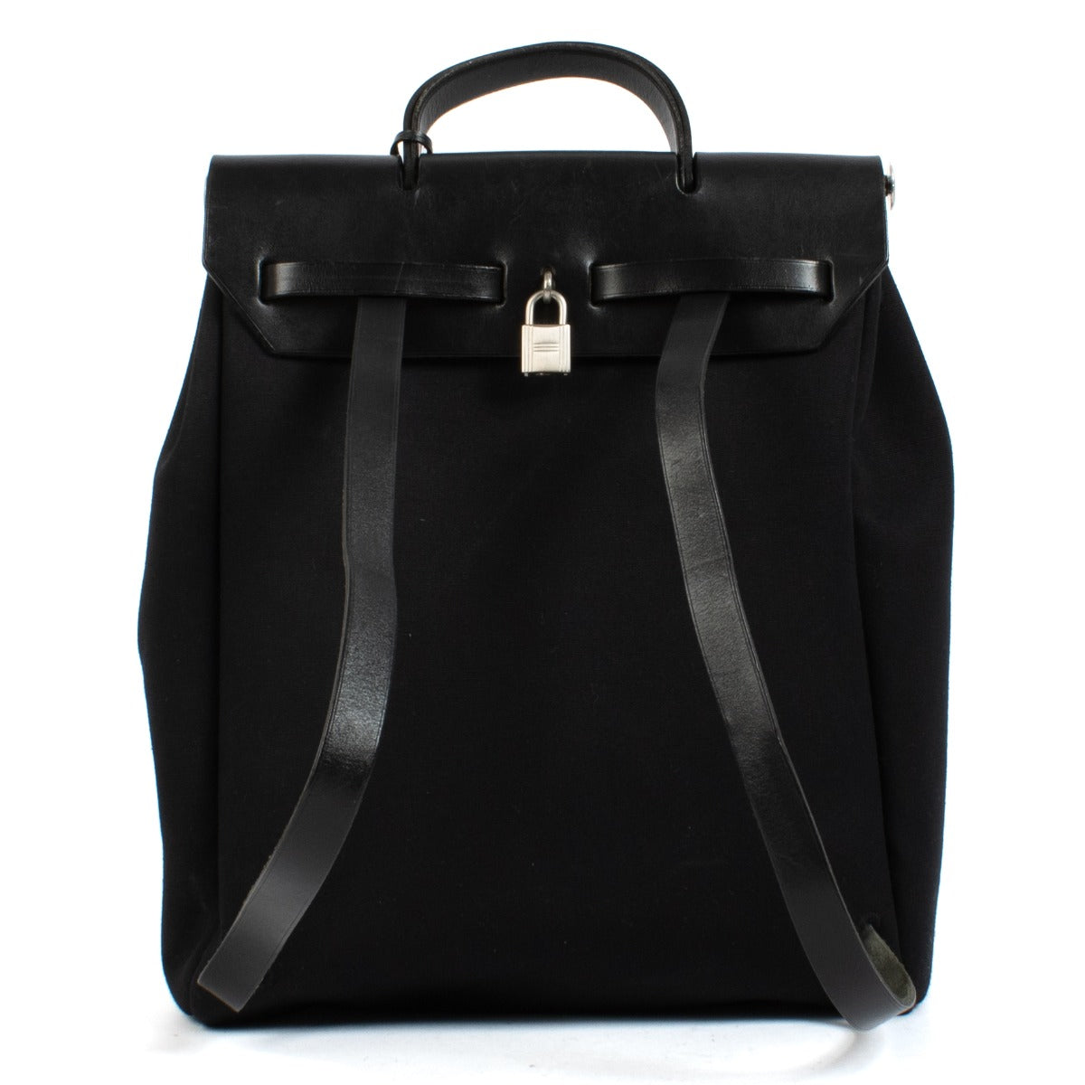 Sac à dos Hermès Herbag noir toile Officier/Vache Hunter BPHW