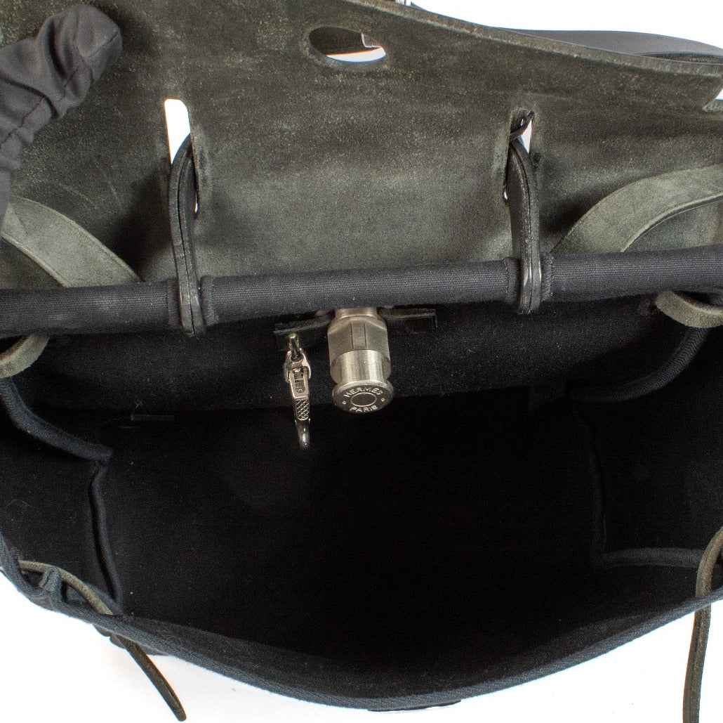 Sac à dos Hermès Herbag noir toile Officier/Vache Hunter BPHW