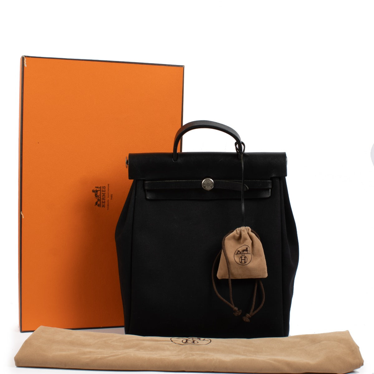 Sac à dos Hermès Herbag noir toile Officier/Vache Hunter BPHW