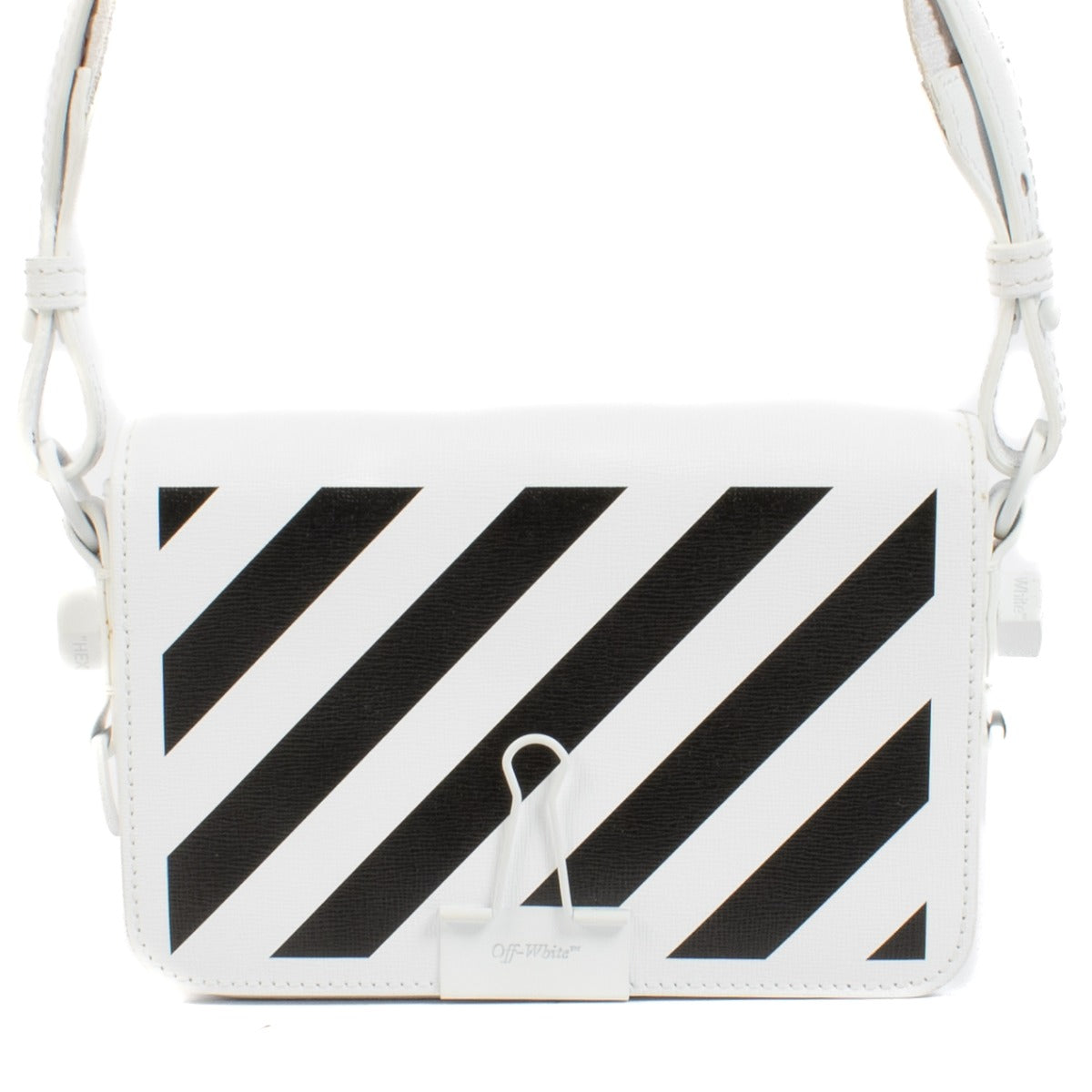 Off-White White Diag Striped Mini Binder Clip Bag