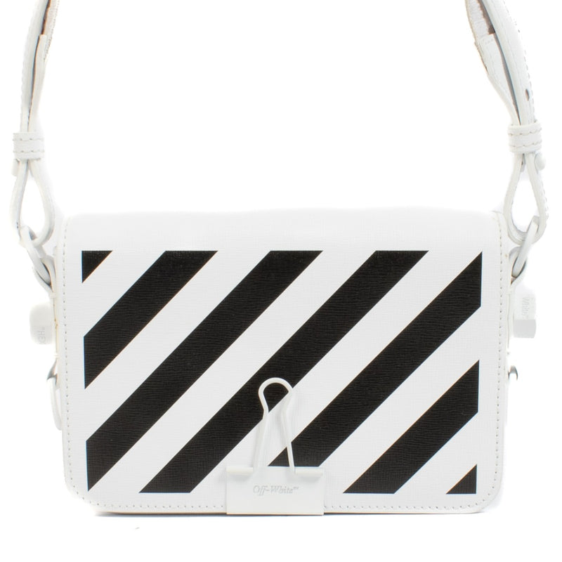 Off-White White Diag Striped Mini Binder Clip Bag