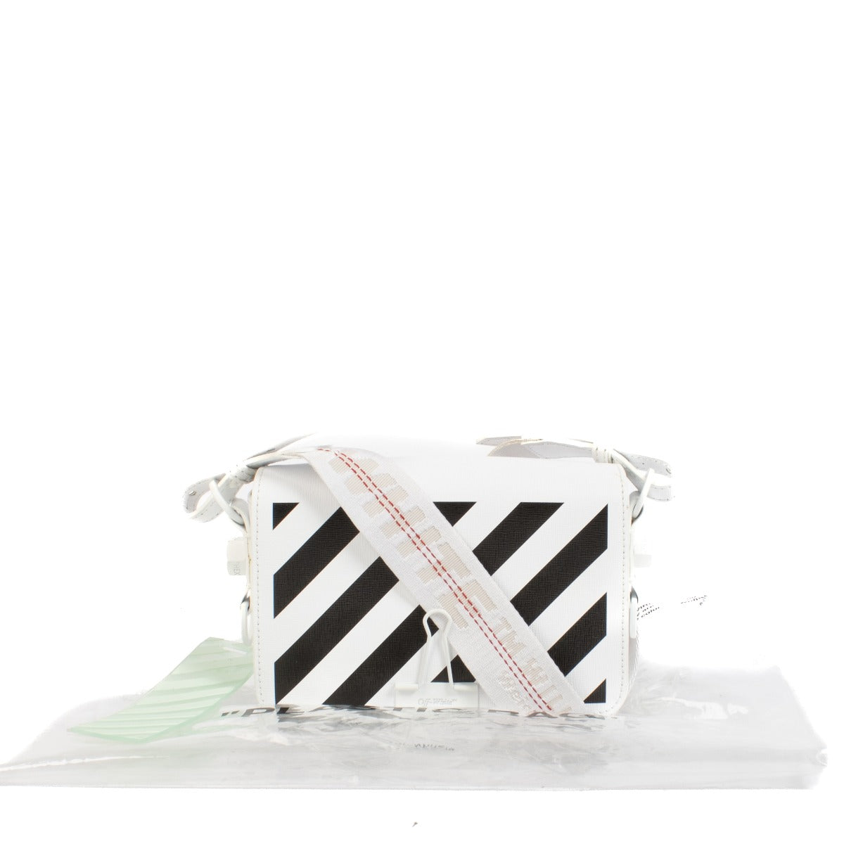 Off-White White Diag Striped Mini Binder Clip Bag