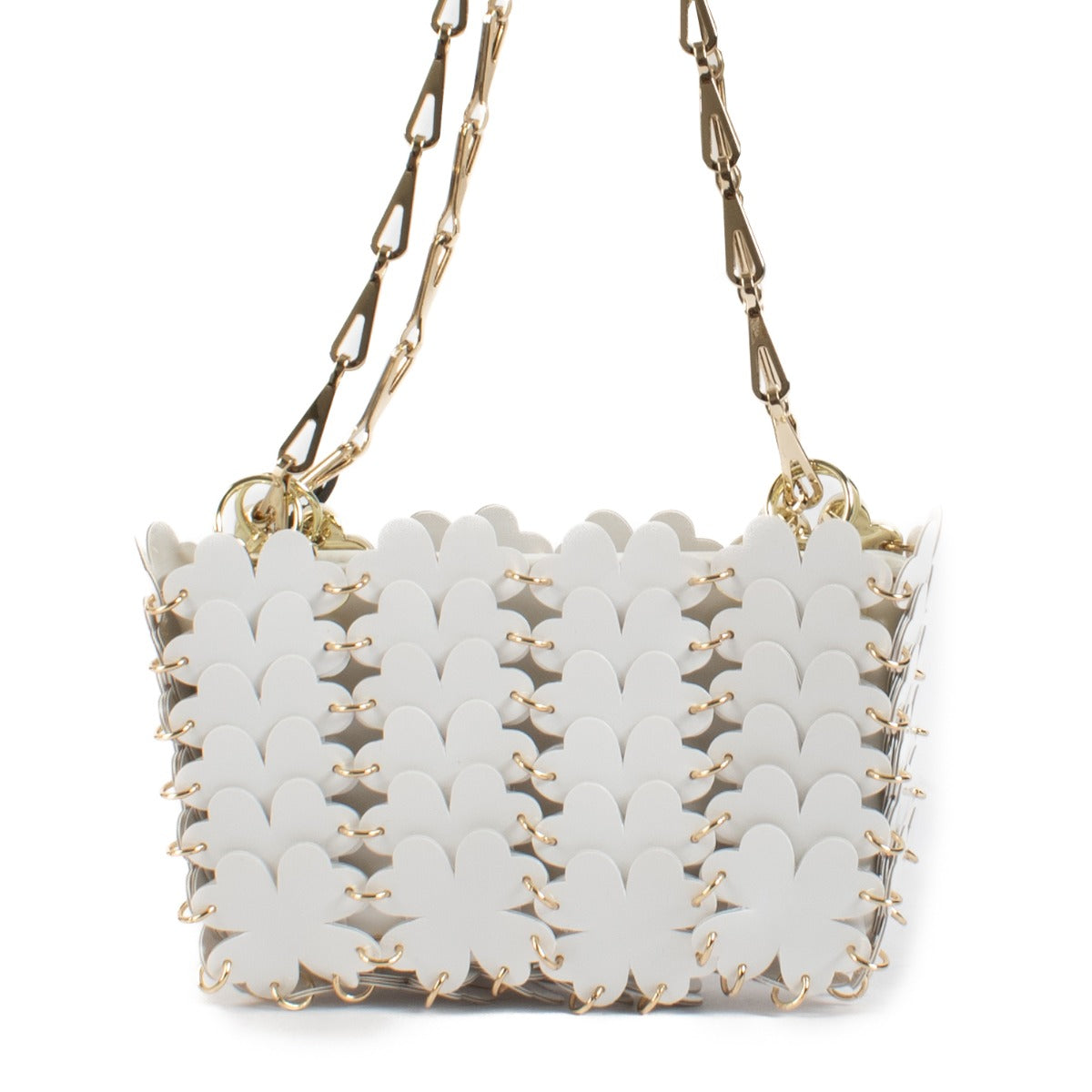 Shop 100% authentic Paco Rabanne White Floral Disc Bag at Labellov.com.