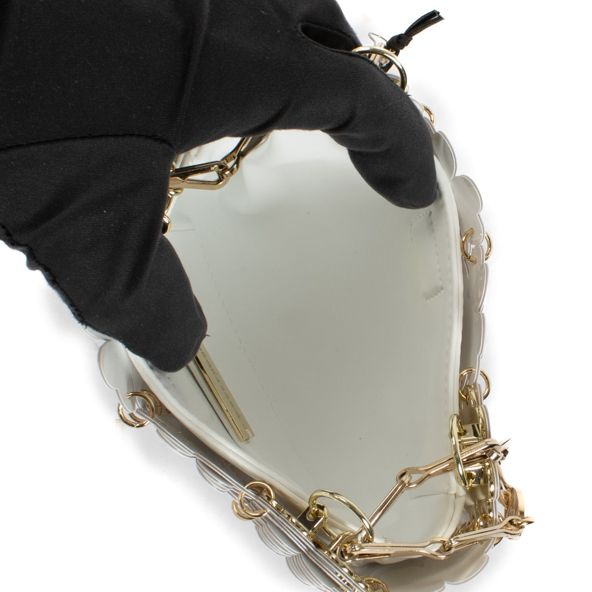 Shop 100% authentic Paco Rabanne White Floral Disc Bag at Labellov.com.