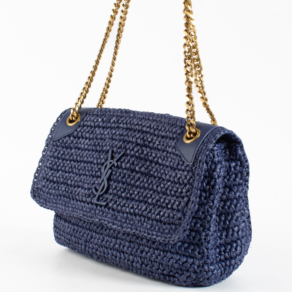 Authentic Second Hand Saint Laurent Blue Raffia Medium Niki Bag on Labellov.com