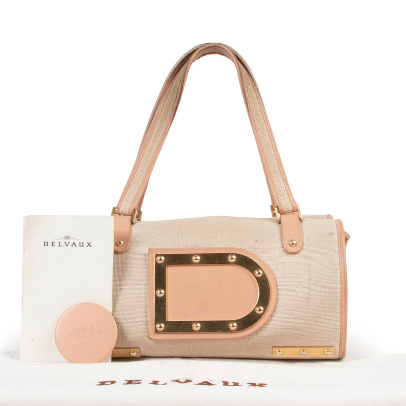 Delvaux Toile and Pink Astrid Top Handle