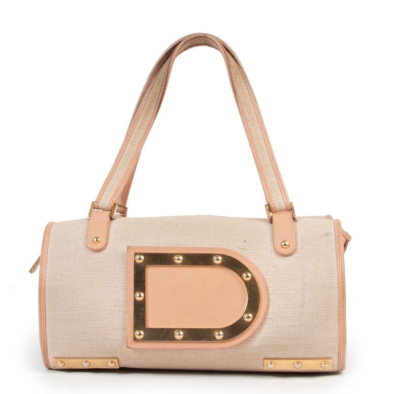 Delvaux Toile and Pink Astrid Top Handle