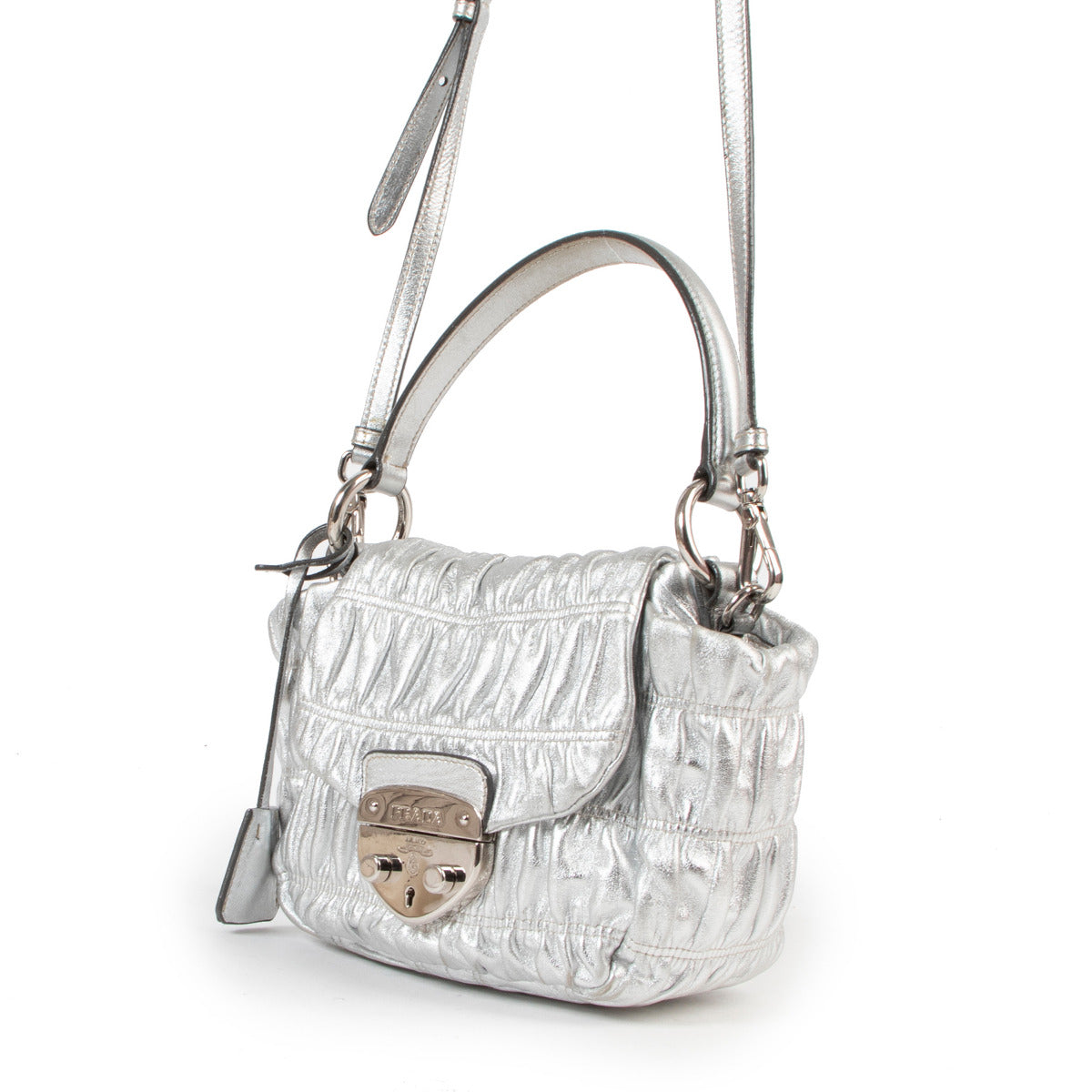 Prada Silver Metallic Crossbody for the best price at Labellov secondhand designer bags