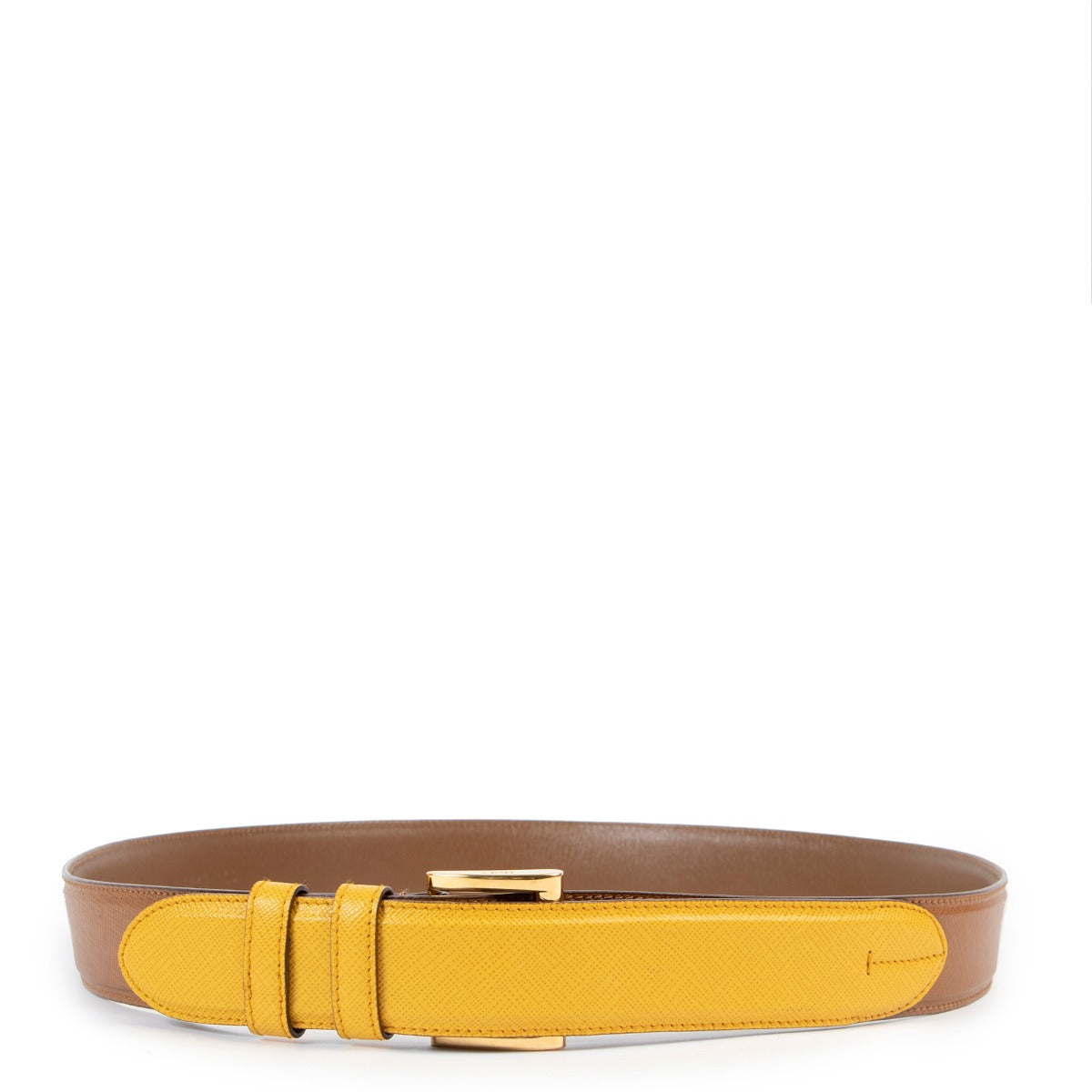 Shop safe online at Labellov in Antwerp this 100% authentic second hand Prada Camel Saffiano Leahter Belt - Size 95