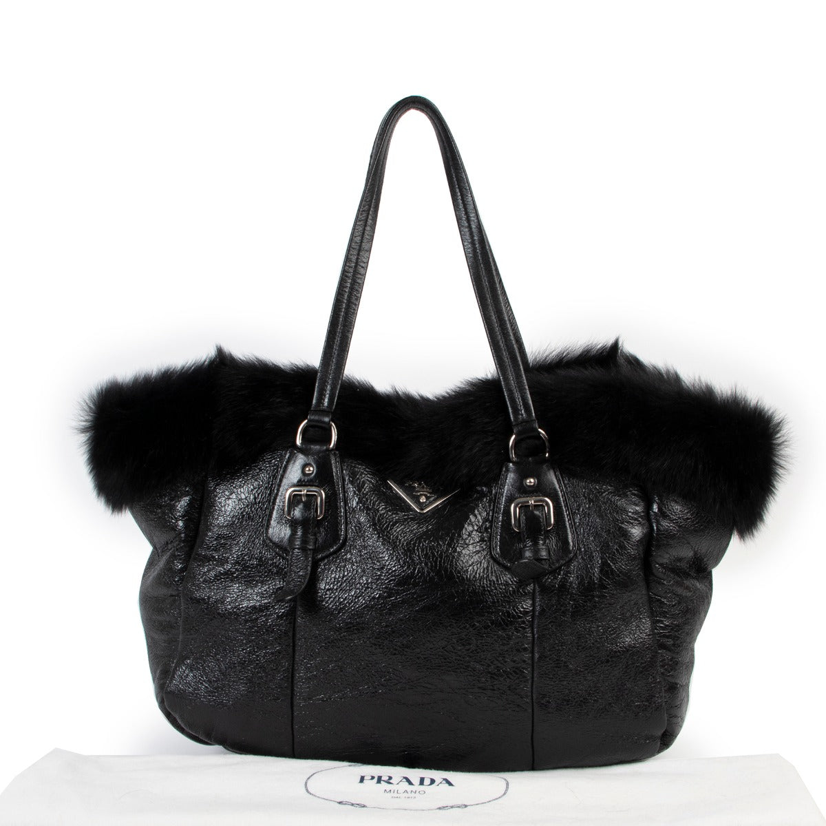 Shop safe online at Labellov in Antwerp this 100% authentic second hand Prada Black Patent Leather Shoulder Bag