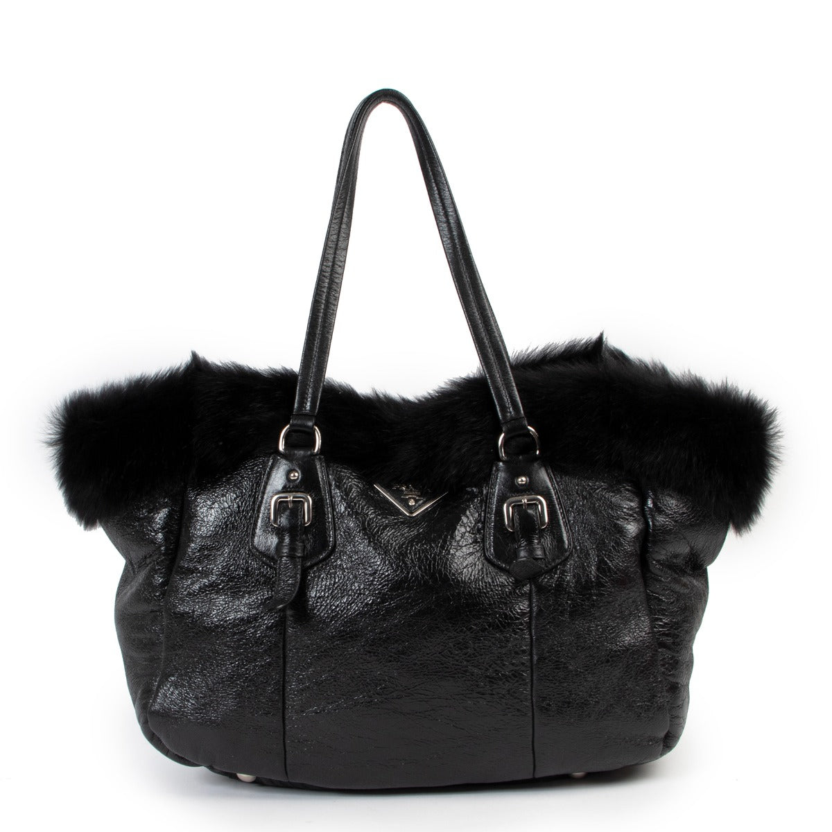 Shop safe online at Labellov in Antwerp this 100% authentic second hand Prada Black Patent Leather Shoulder Bag