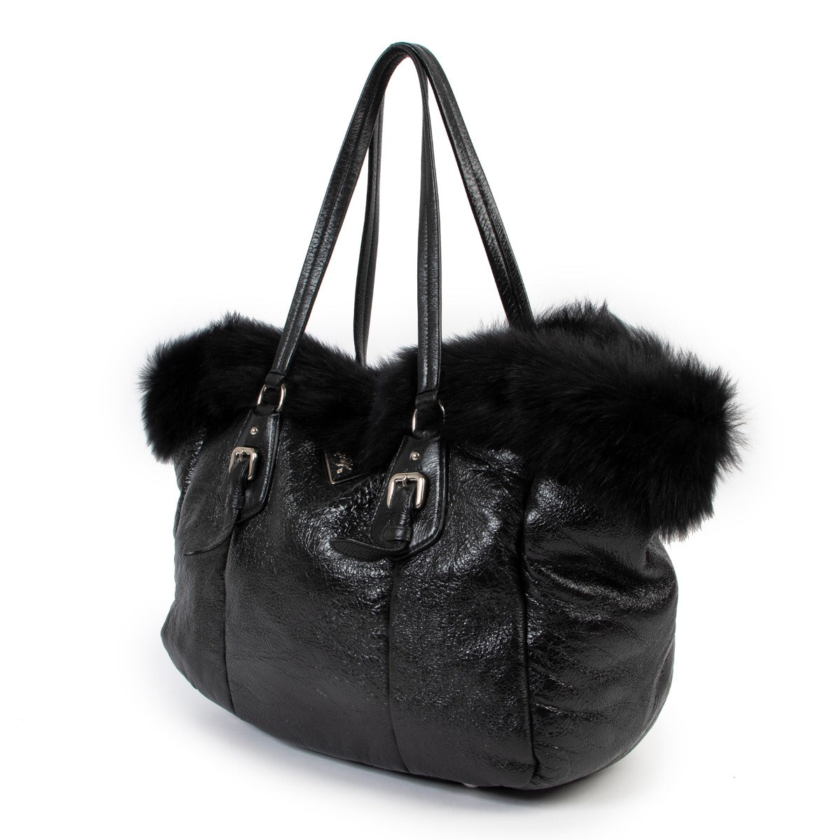 Shop safe online at Labellov in Antwerp this 100% authentic second hand Prada Black Patent Leather Shoulder Bag