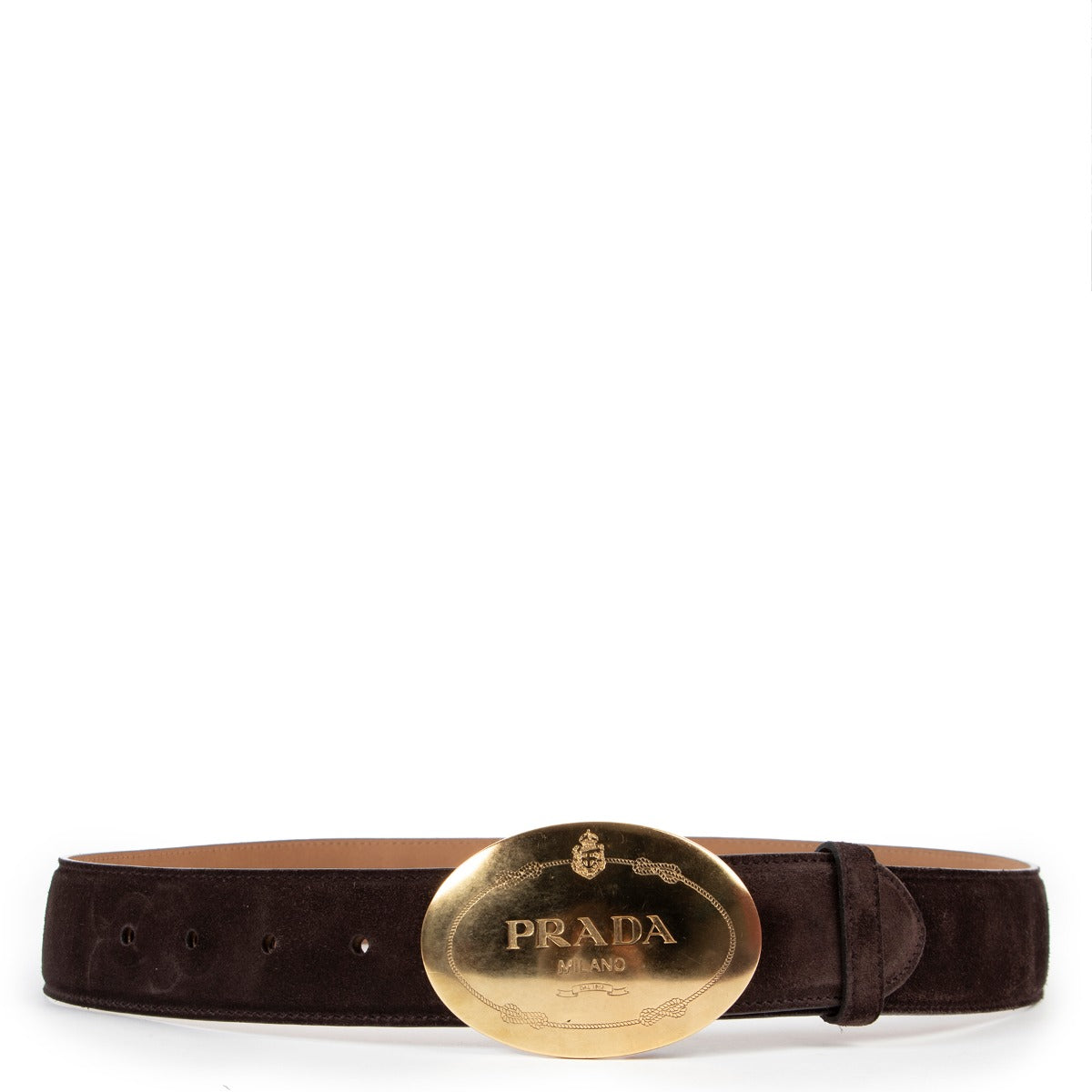 Shop safe online at Labellov in Antwerp this 100% authentic second hand Prada Chocolate Brown Suede Belt - Size 85