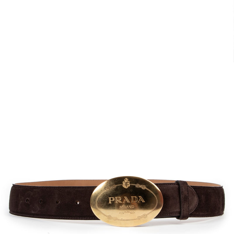 Shop safe online at Labellov in Antwerp this 100% authentic second hand Prada Chocolate Brown Suede Belt - Size 85