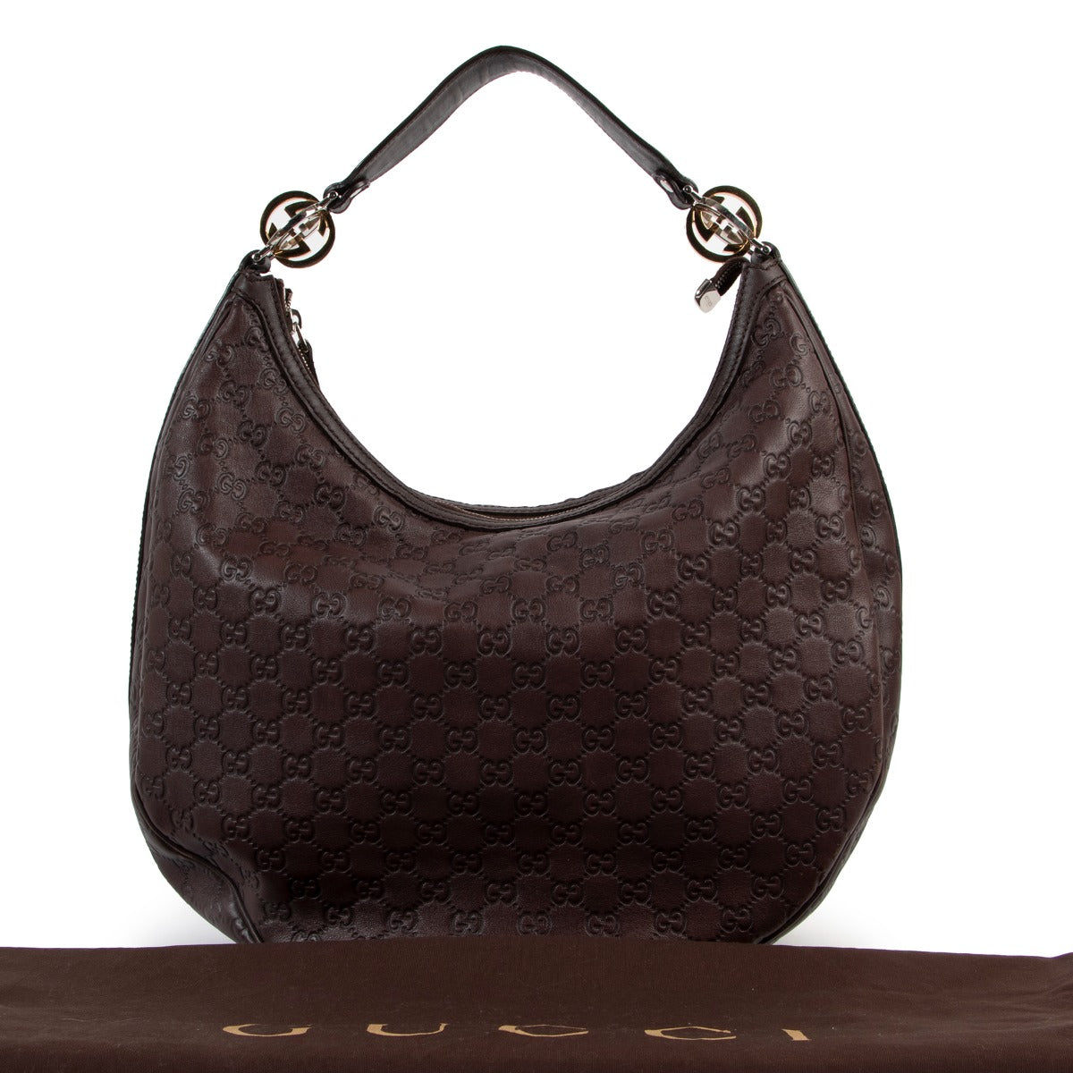 Gucci 232945 Chocolate Brown Guccissima GG Twins Large Hobo Bag Buy this gorgeous piece here safely!