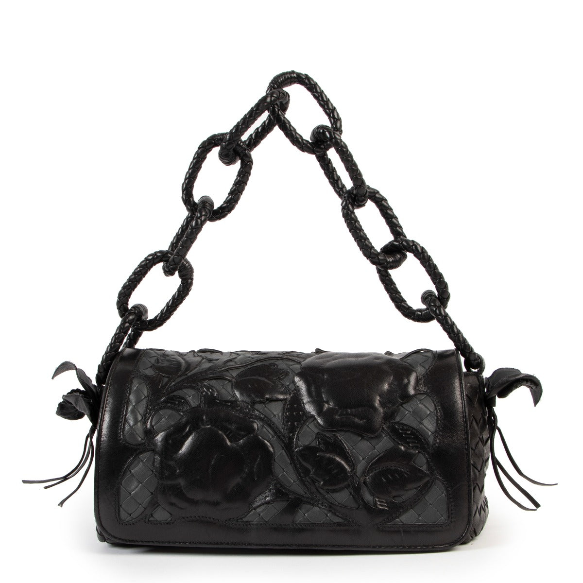 Shop authentic second hand Bottega Veneta Black Sienna Floral Applique Limited Edition Bag at Labellov