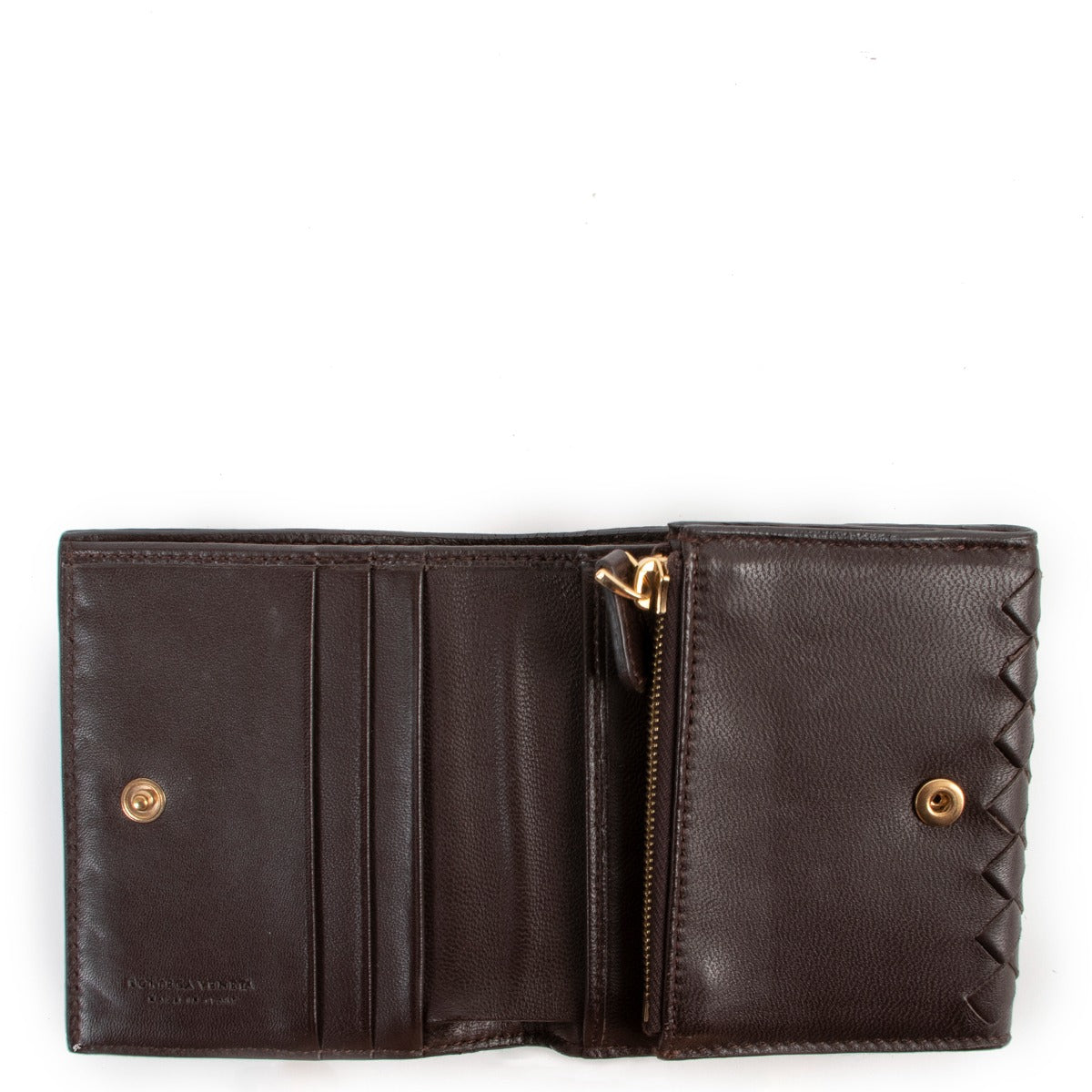 Shop second hand designer vintage luxury high end fashion Bottega Veneta Intrecciato Tri-fold Flap Wallet at Labellov.