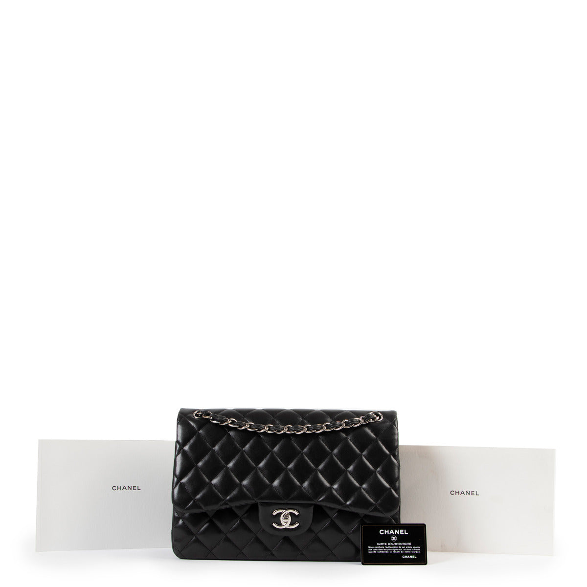 Chanel Black Lambskin Jumbo Classic Flap Bag PHW