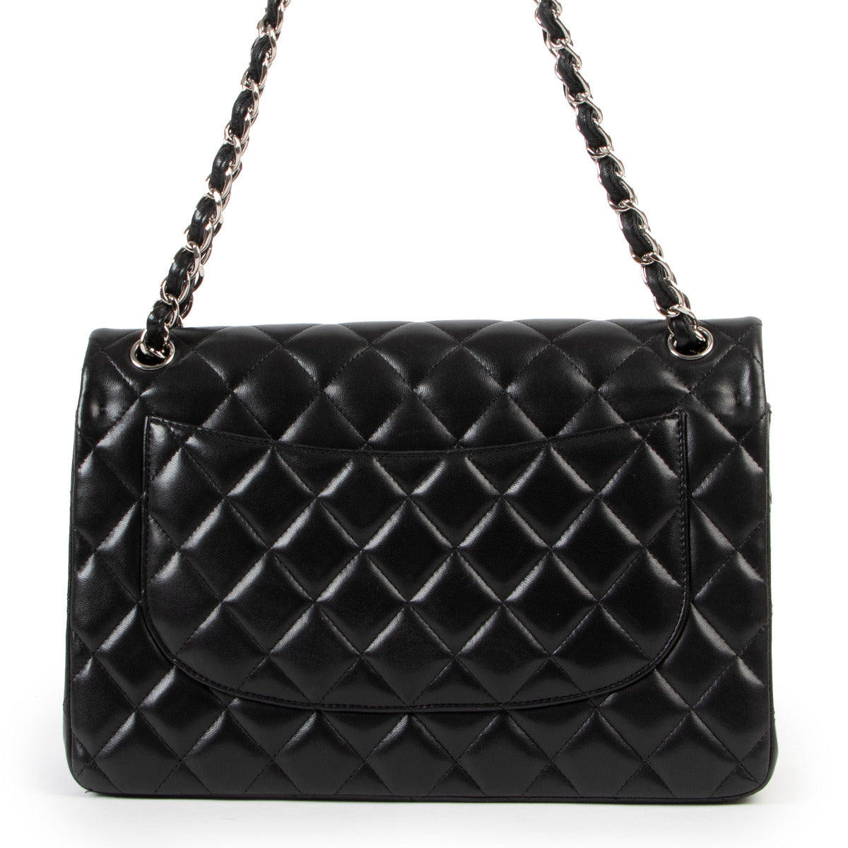 Sac Jumbo Classique à rabat Chanel en agneau noir, finitions palladium