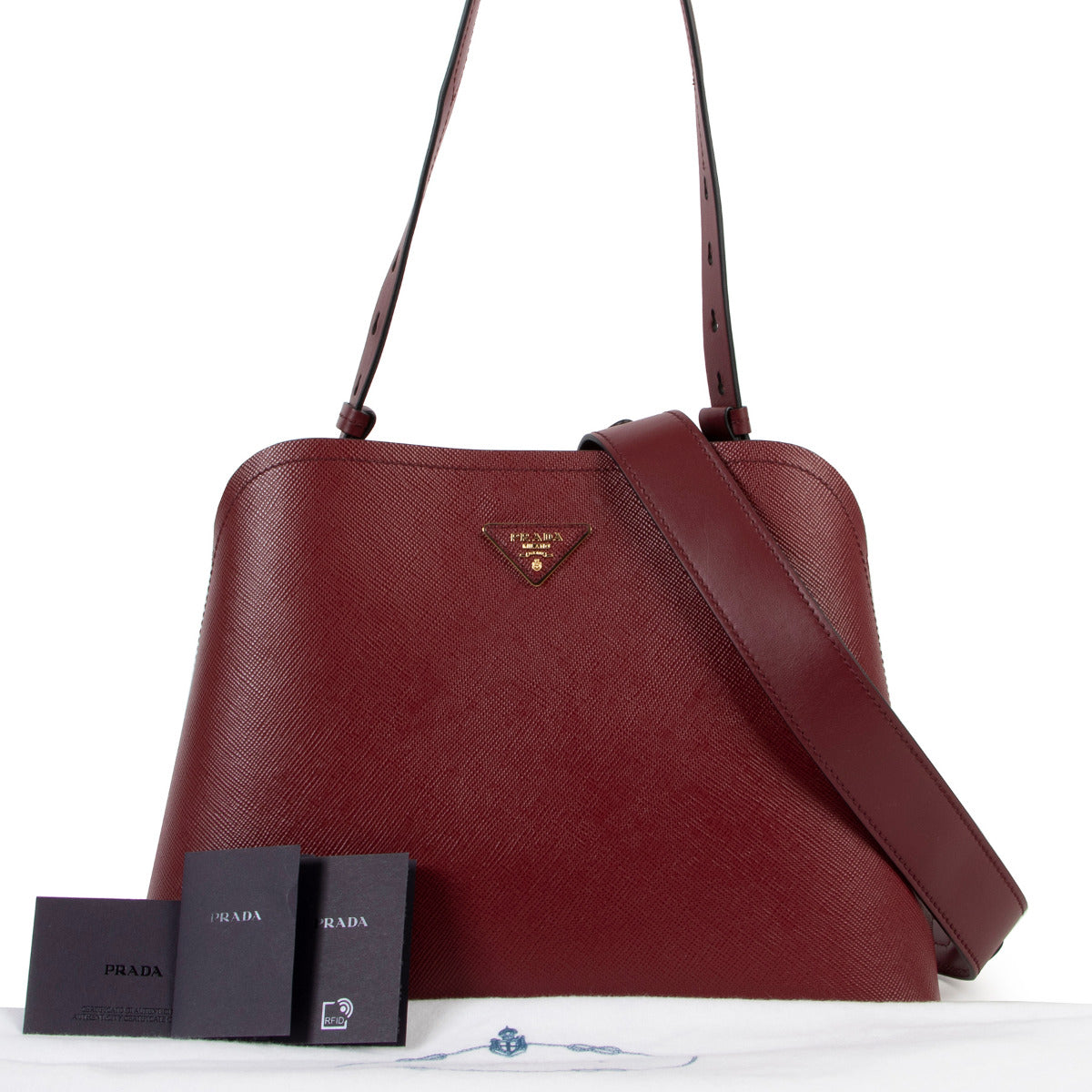 Prada Burgundy Saffiano Lux Promenade Shoulder Bag for the best price online