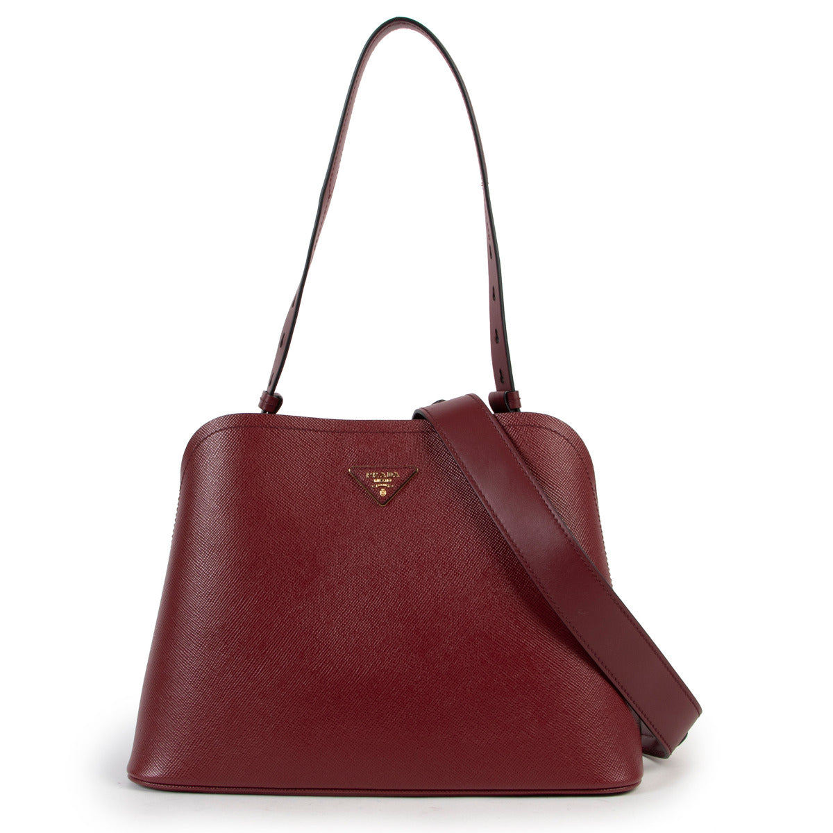 Prada Burgundy Saffiano Lux Promenade Shoulder Bag
