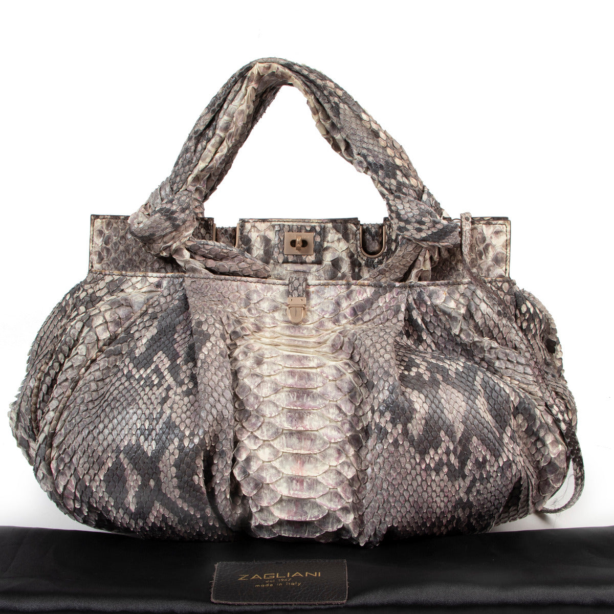 Zagliani Ombré Grey And Pink Python Bag for the best price at Labellov secondhand luxury in Antwerp