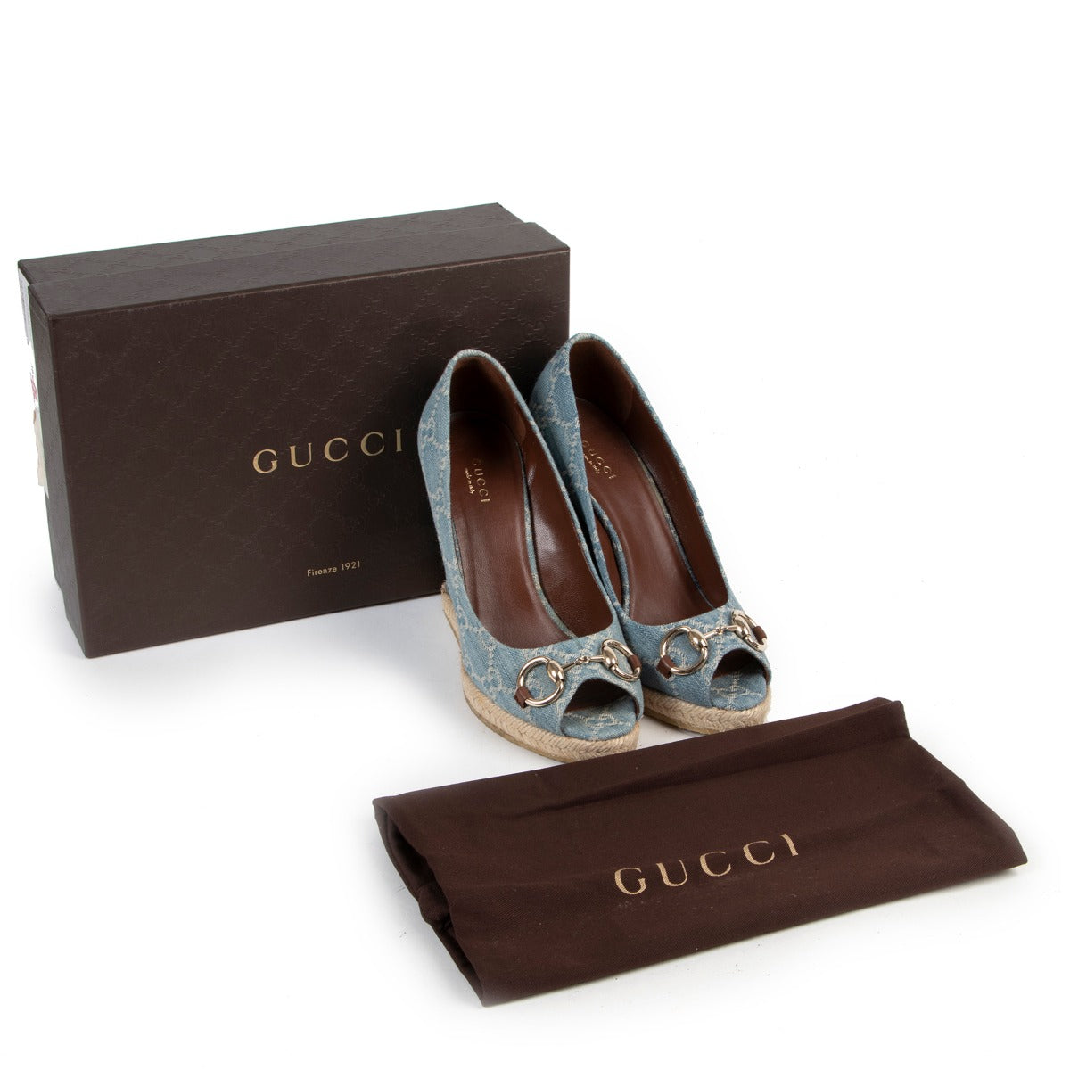 Gucci Monogram Blue Denim Pumps-Size 38 on Labellov, Worldwide Shipping