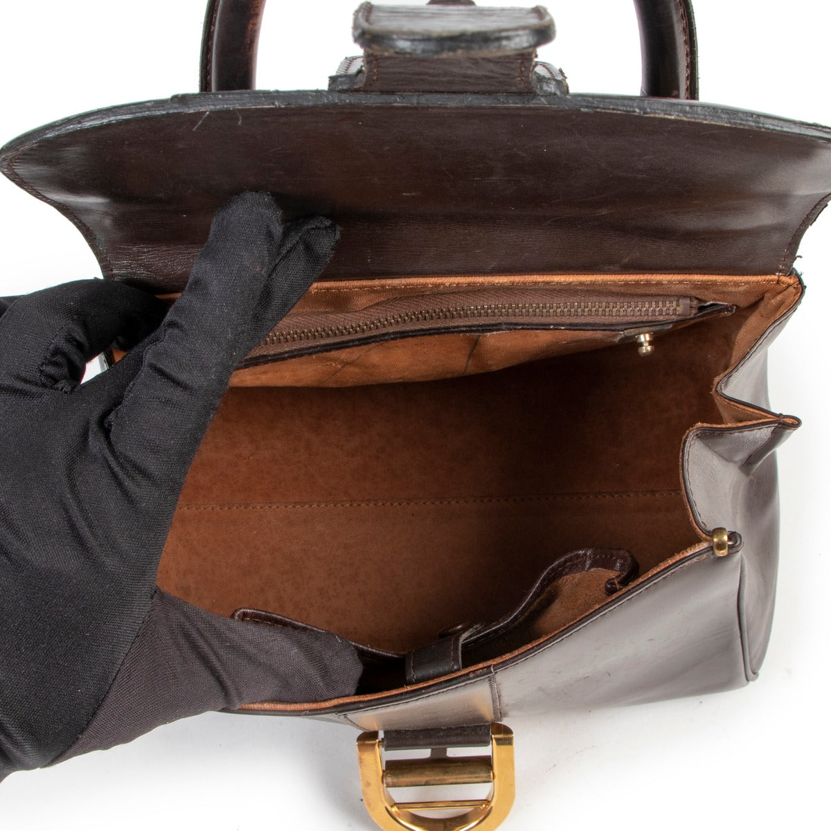 Buy second hand Delvaux Brown Leather Top Handle Brillant.