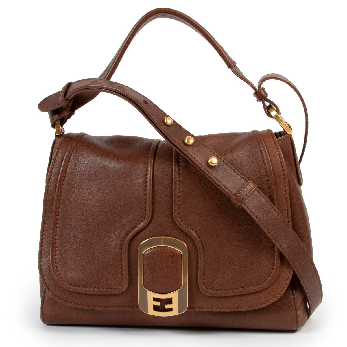 Fendi Brown Leather Medium Anna Shoulder Bag