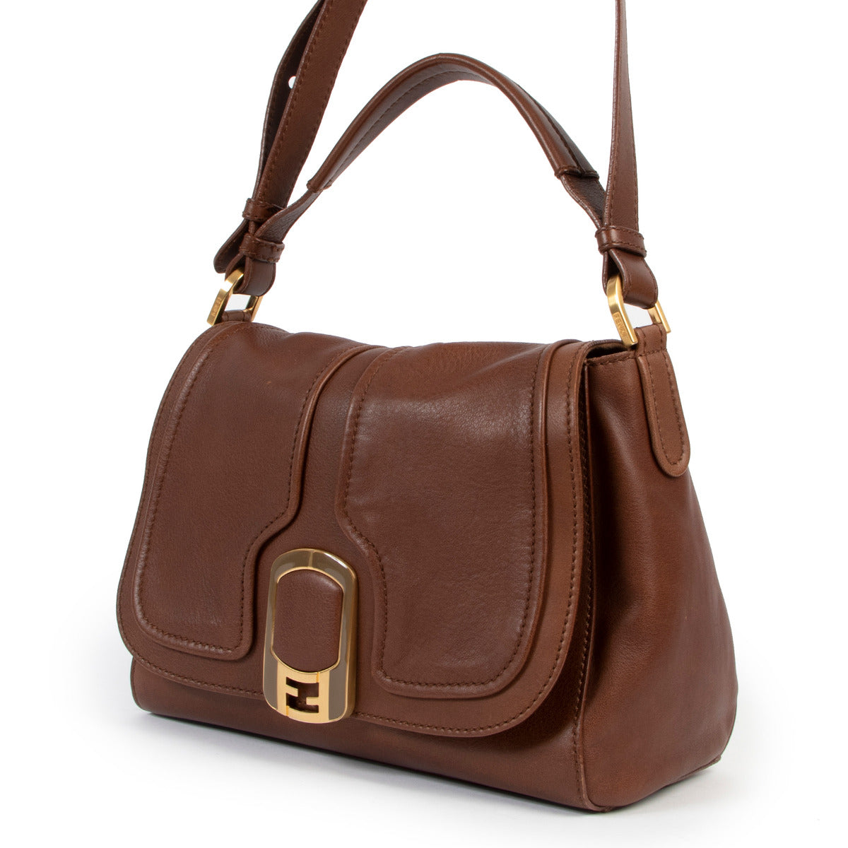 Fendi Brown Leather Medium Anna Shoulder Bag