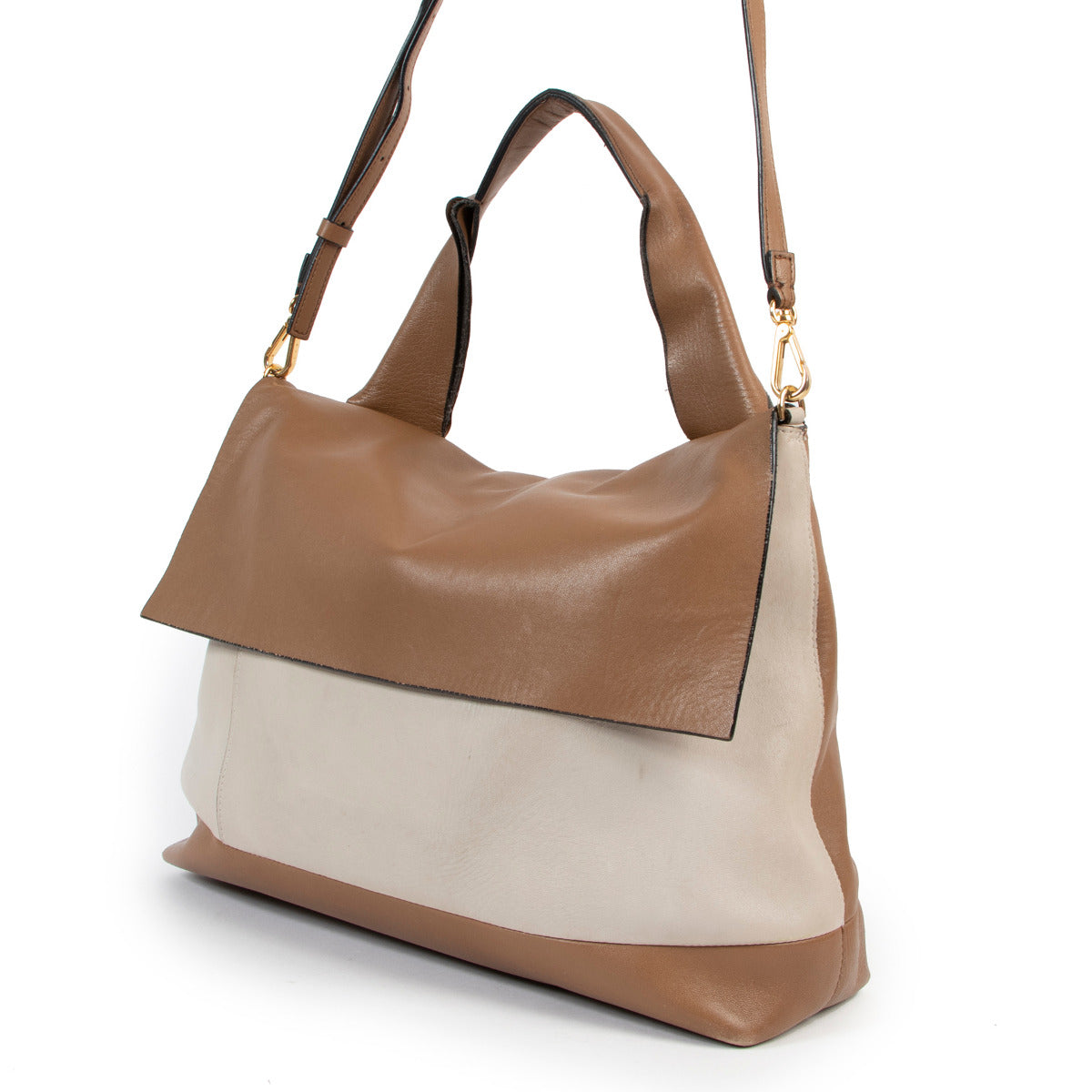 We buy and sell your authentic Marni Cream and Tan Two-Tone Top Handle
