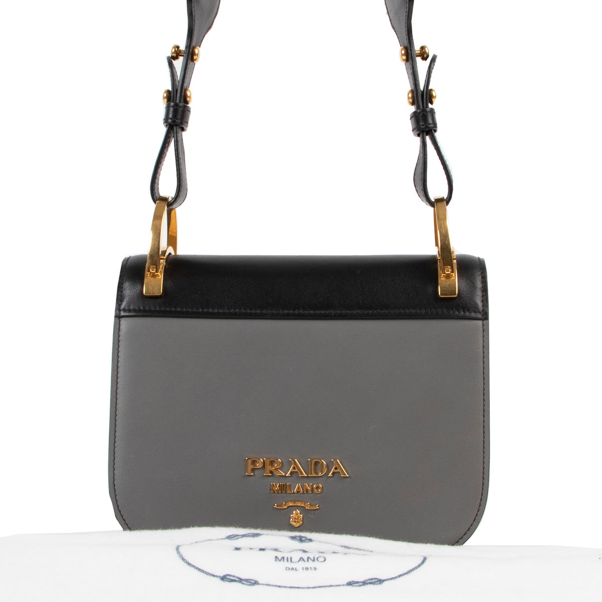 Prada Two-Tone City Calf Pionniere Saddle Bag aan de beste prijs bij Labellov